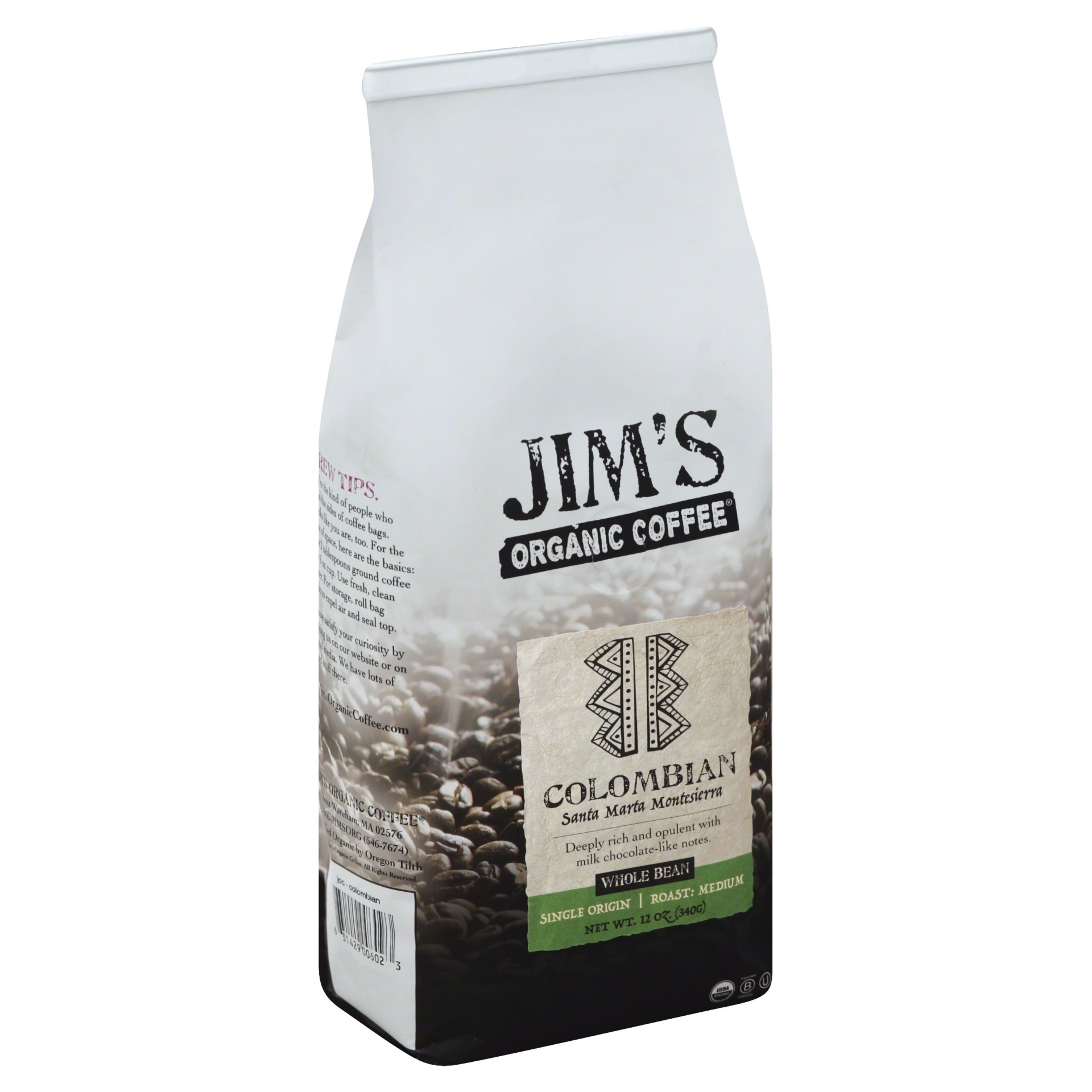 Jim's Organic Coffee Whole Bean Medium Roast Colombian Coffee 12 oz | Shipt