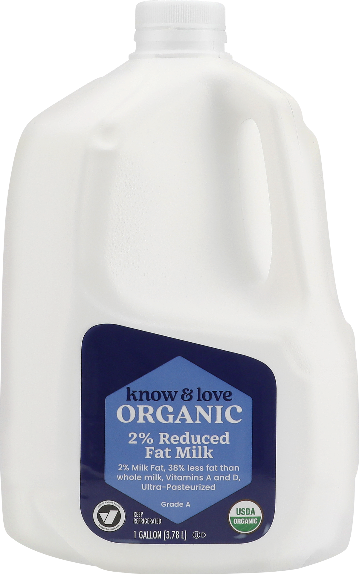 slide 1 of 1, Know & Love Organic 2% Reduced Fat Milk 128 Ounces, 128 oz