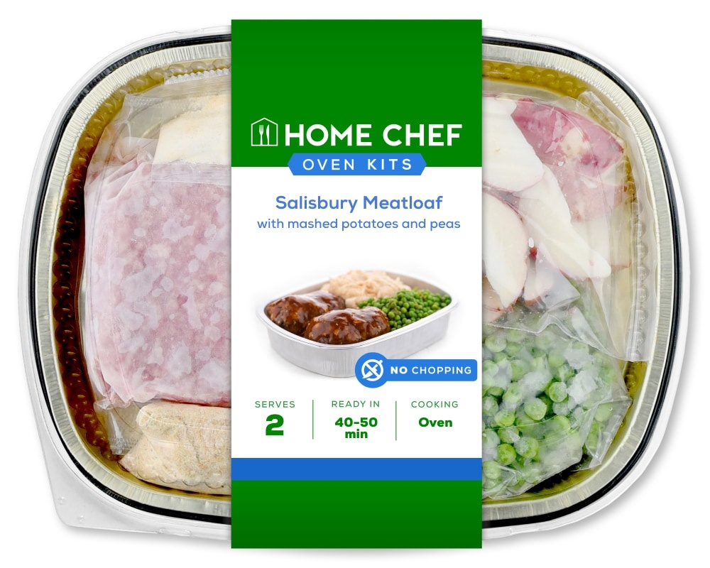 slide 1 of 1, Home Chef Oven Kit Salisbury Meatloaf With Mashed Potatoes And Peas, 26 oz