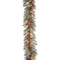 National Tree Company Snowy Bristle Berry Garland with Clear Lights