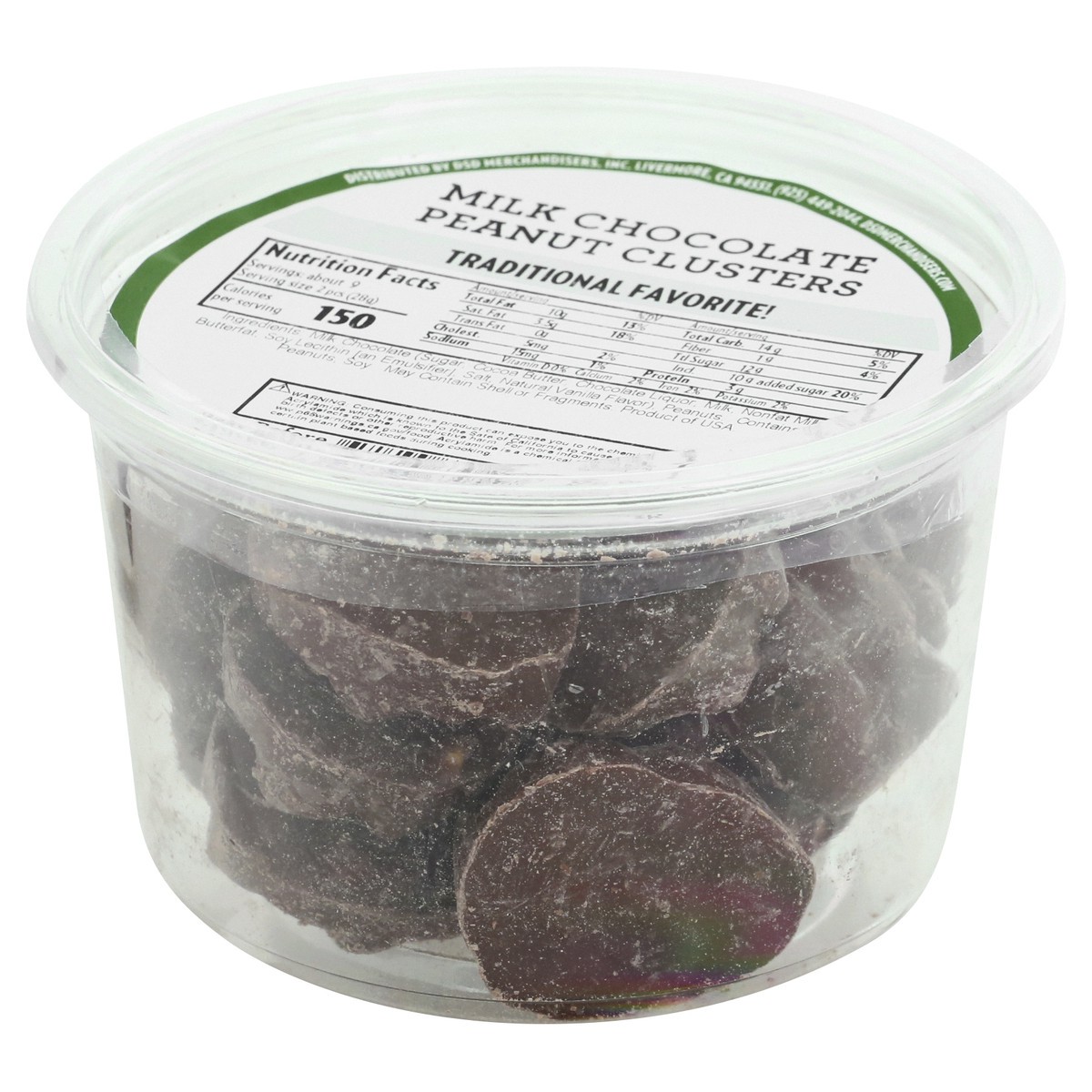 slide 9 of 9, DSD Merchandisers Milk Chocolate Peanut Clusters 9 oz, per lb