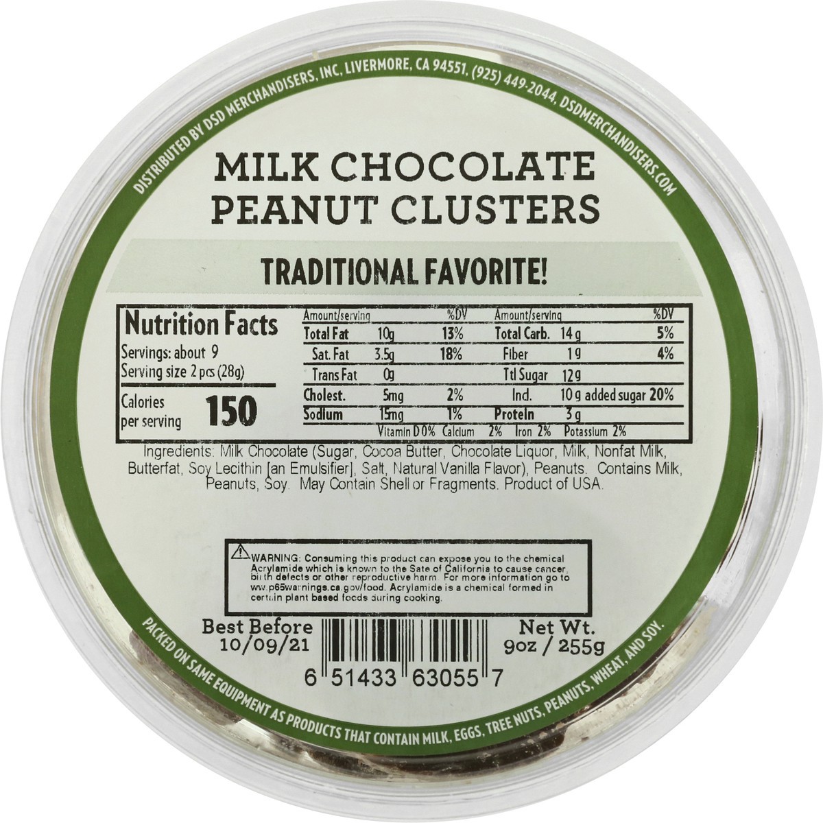 slide 6 of 9, DSD Merchandisers Milk Chocolate Peanut Clusters 9 oz, per lb