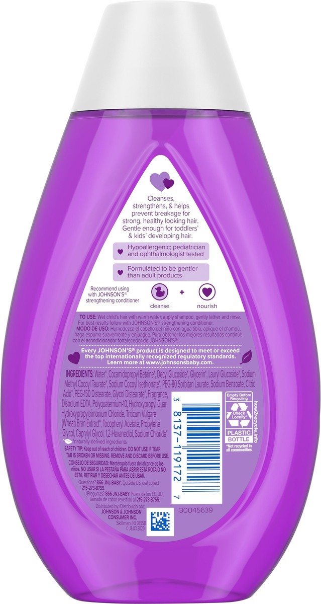 slide 3 of 5, Johnson's Strengthening Tear-Free Kids' Shampoo with Vitamin E Strengthens & Helps Prevent Breakage, Paraben-, Sulfate- & Dye-Free, Hypoallergenic & Gentle for Toddler's Hair, 13.6 fl. oz, 400 ml