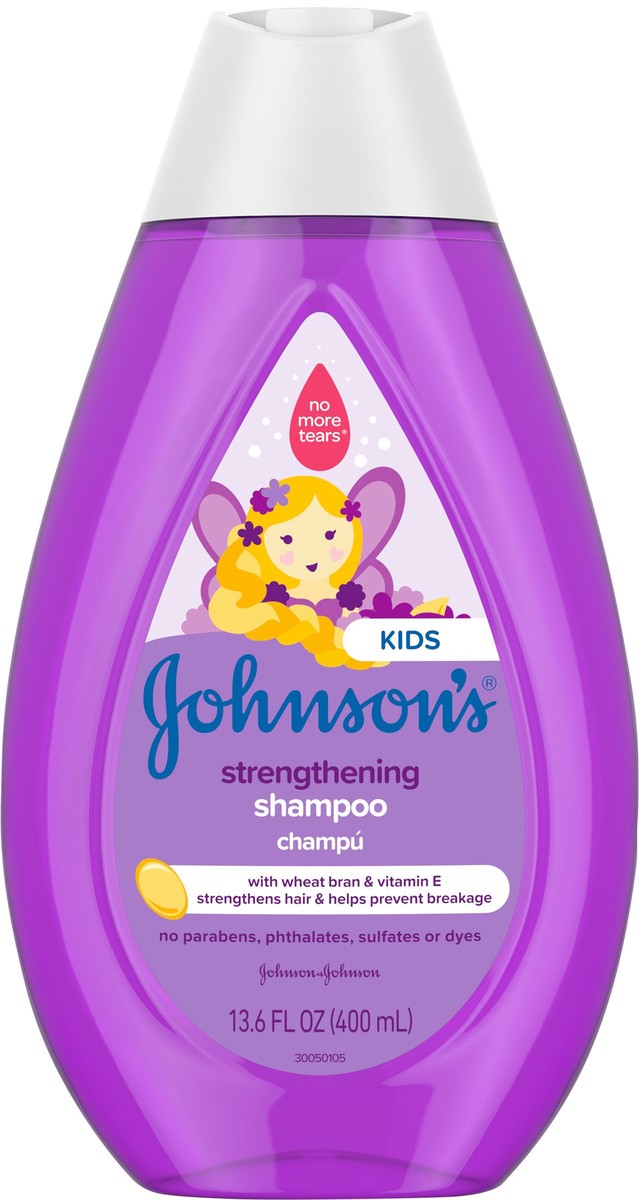 slide 4 of 5, Johnson's Strengthening Tear-Free Kids' Shampoo with Vitamin E Strengthens & Helps Prevent Breakage, Paraben-, Sulfate- & Dye-Free, Hypoallergenic & Gentle for Toddler's Hair, 13.6 fl. oz, 400 ml