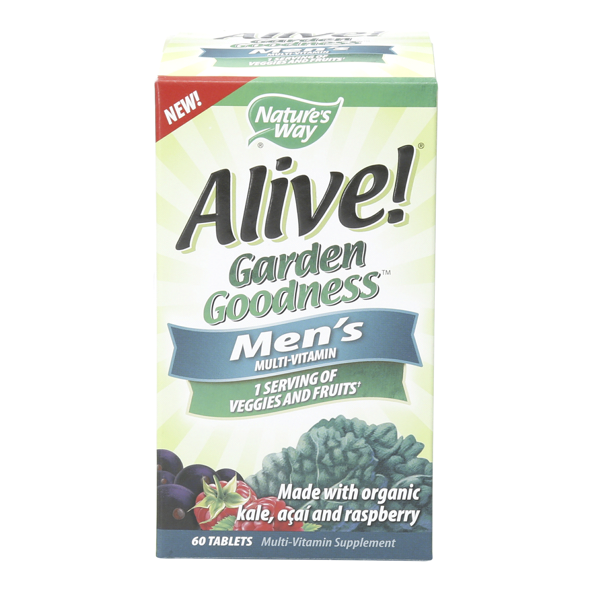slide 1 of 1, Nature's Way Alive! Garden Goodness Men's Multivitamin, One Serving of Veggies and Fruits**, High Potency B-Vitamins, 60 Tablets, 60 cnt