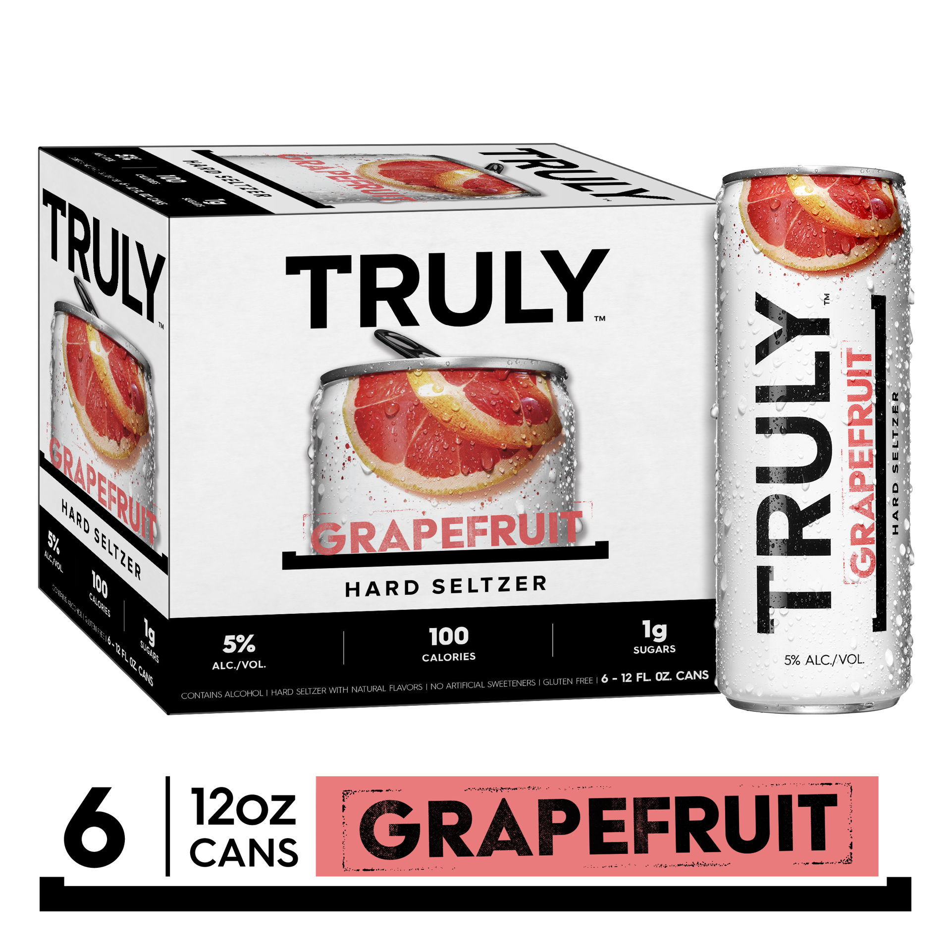 slide 1 of 4, TRULY Hard Seltzer Grapefruit, Spiked & Sparkling Water (12 fl. oz. Can, 6pk.), 6 ct; 12 oz