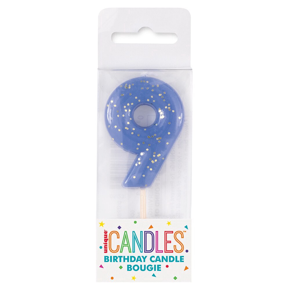 slide 1 of 1, Unique Mini Multi Color Glitter Birthday Candle #9, 1 ct