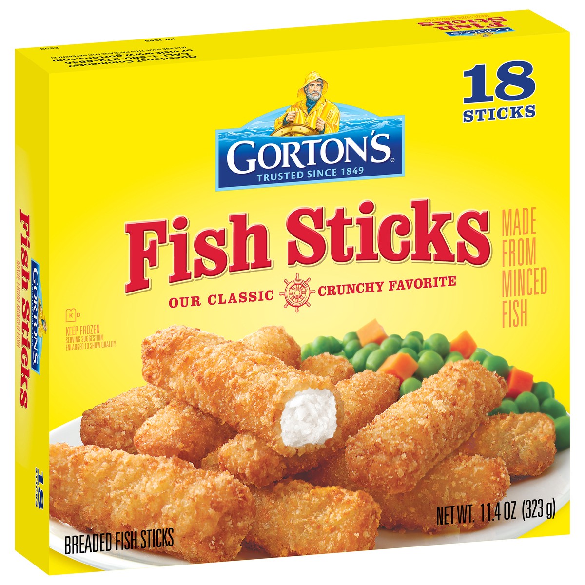 slide 2 of 9, Gorton's Gorton''s Crunchy Breaded Fish Sticks Cut from Real Fish, Wild Caught Fish with Crunchy Panko Breadcrumbs, Frozen, 18 Count, 11.4 Ounce Package, 18 ct