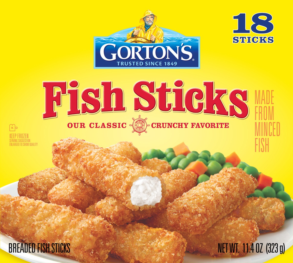 slide 4 of 9, Gorton's Gorton''s Crunchy Breaded Fish Sticks Cut from Real Fish, Wild Caught Fish with Crunchy Panko Breadcrumbs, Frozen, 18 Count, 11.4 Ounce Package, 18 ct