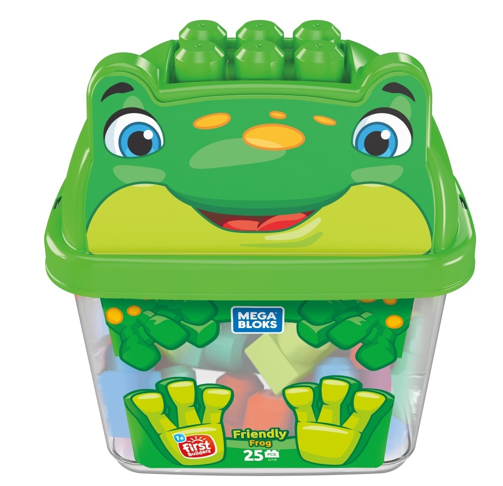 slide 1 of 1, Mega Bloks Friendly Frog Building Blocks Bucket, 25 ct