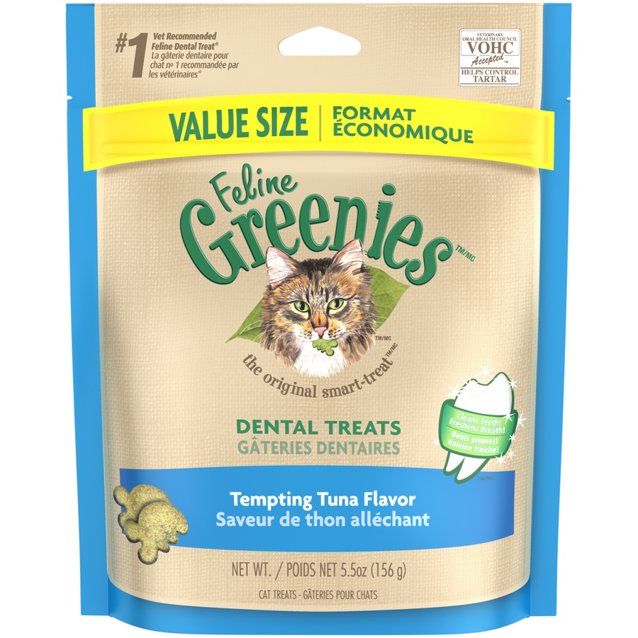 slide 1 of 1, Greenies Feline Tempting Tuna Flavor Dental Cat Treats, 5.5 oz