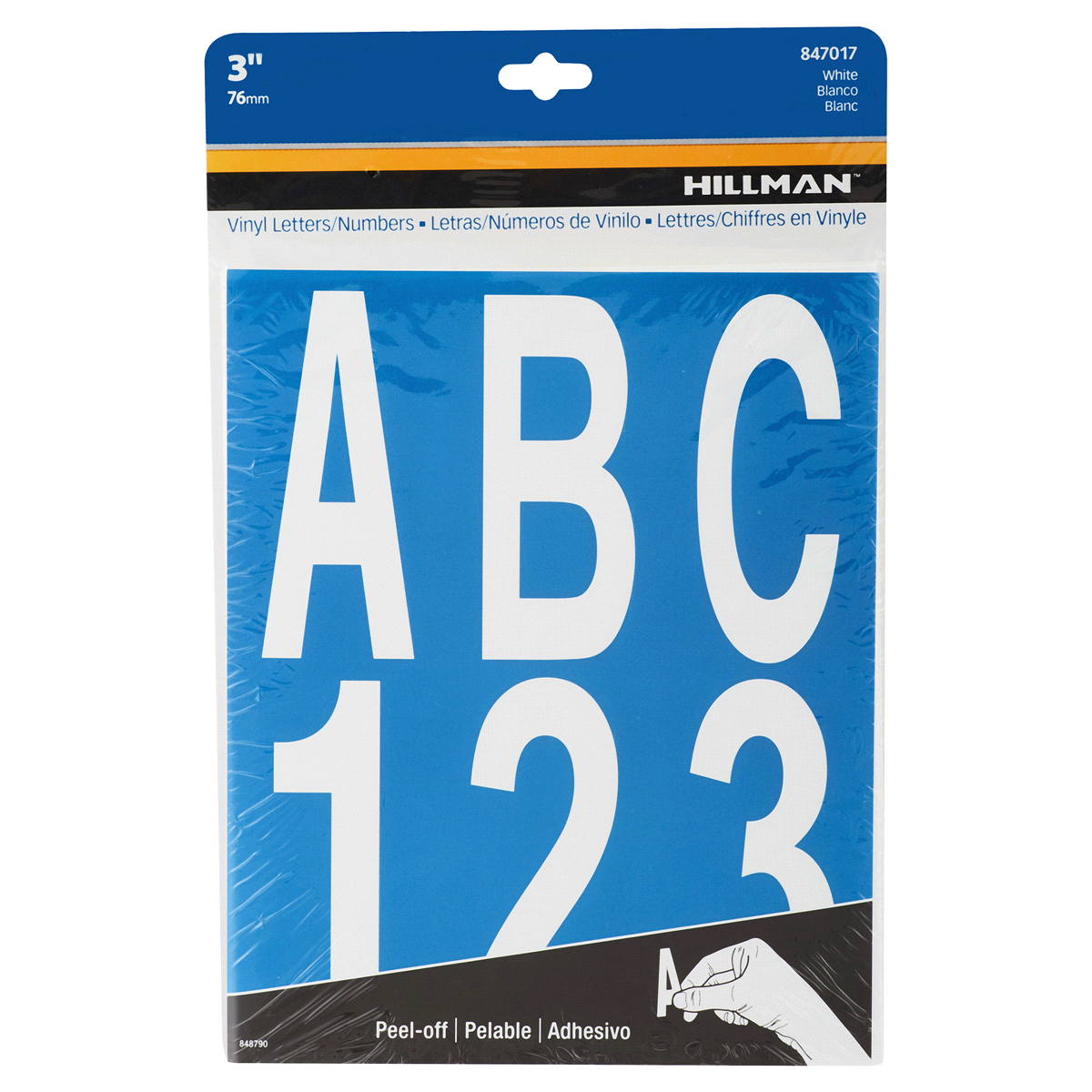 slide 1 of 1, Hillman 3" White Letter & Number Pack, 3 in