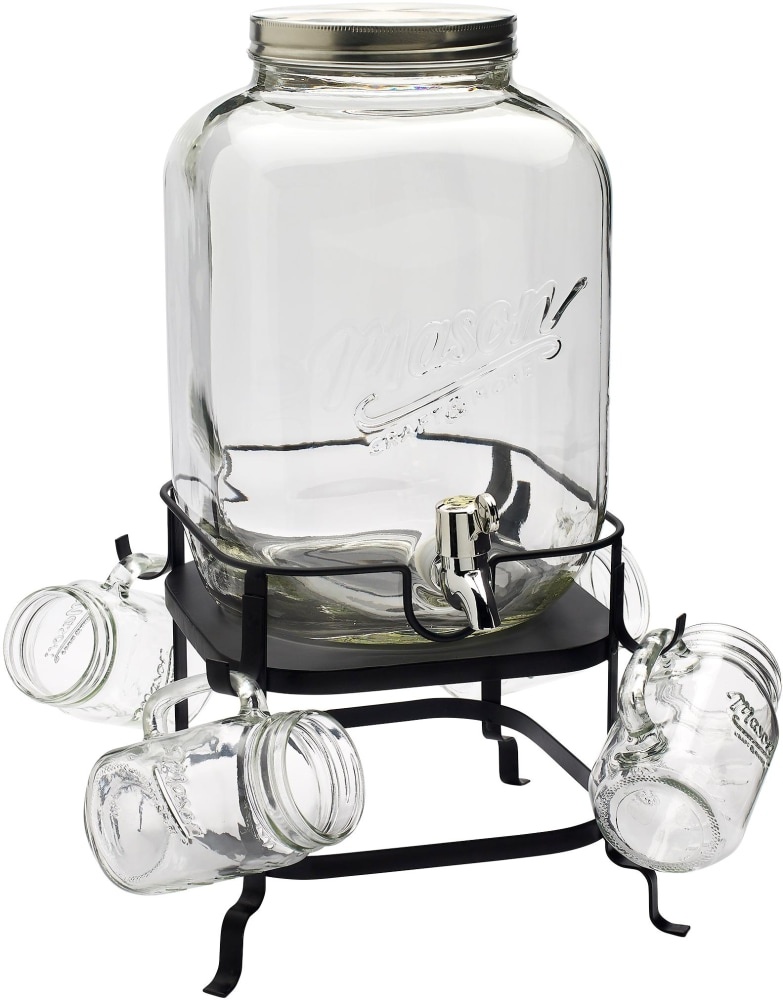 slide 1 of 1, Mason Craft & More Glass Drink Dispenser Set - Black, 6 ct