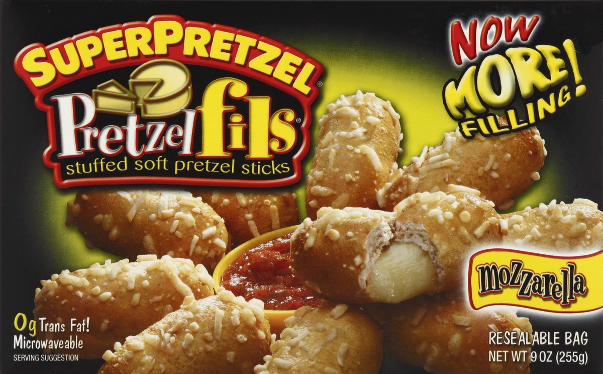 slide 4 of 4, SuperPretzel Pretzelfils Mozzarella Soft Stuffed Pretzel Sticks, 9 oz