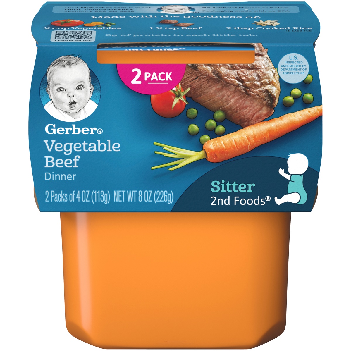 slide 1 of 1, Gerber 2nd Foods Vegetable Beef Dinner Baby Food, 4 oz. Tubs, 2 Count, 2 ct; 4 oz