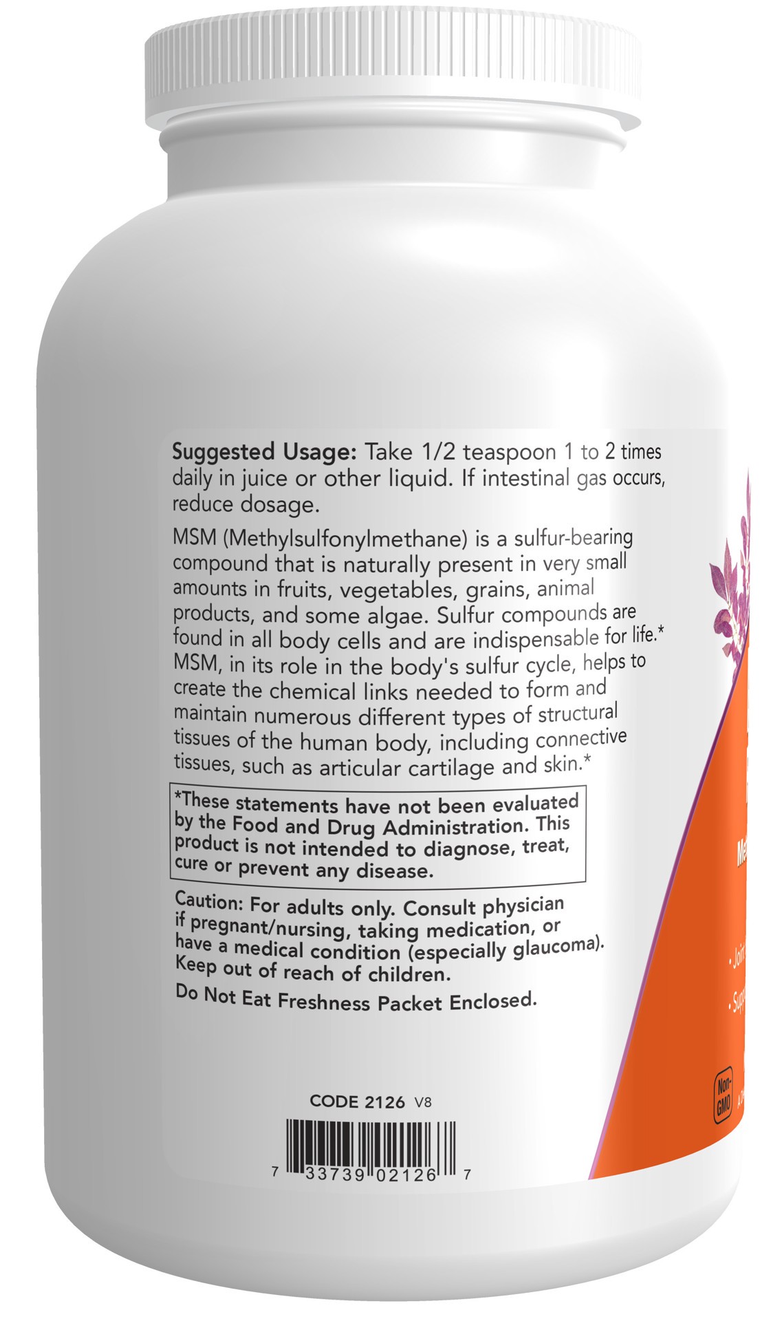 slide 3 of 4, NOW MSM Powder - 1 lb., 1 lb