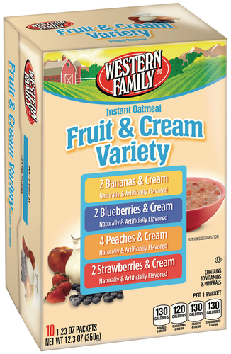 slide 1 of 1, Western Family Instant Oatmeal Fruit /Cream, 12.3 oz