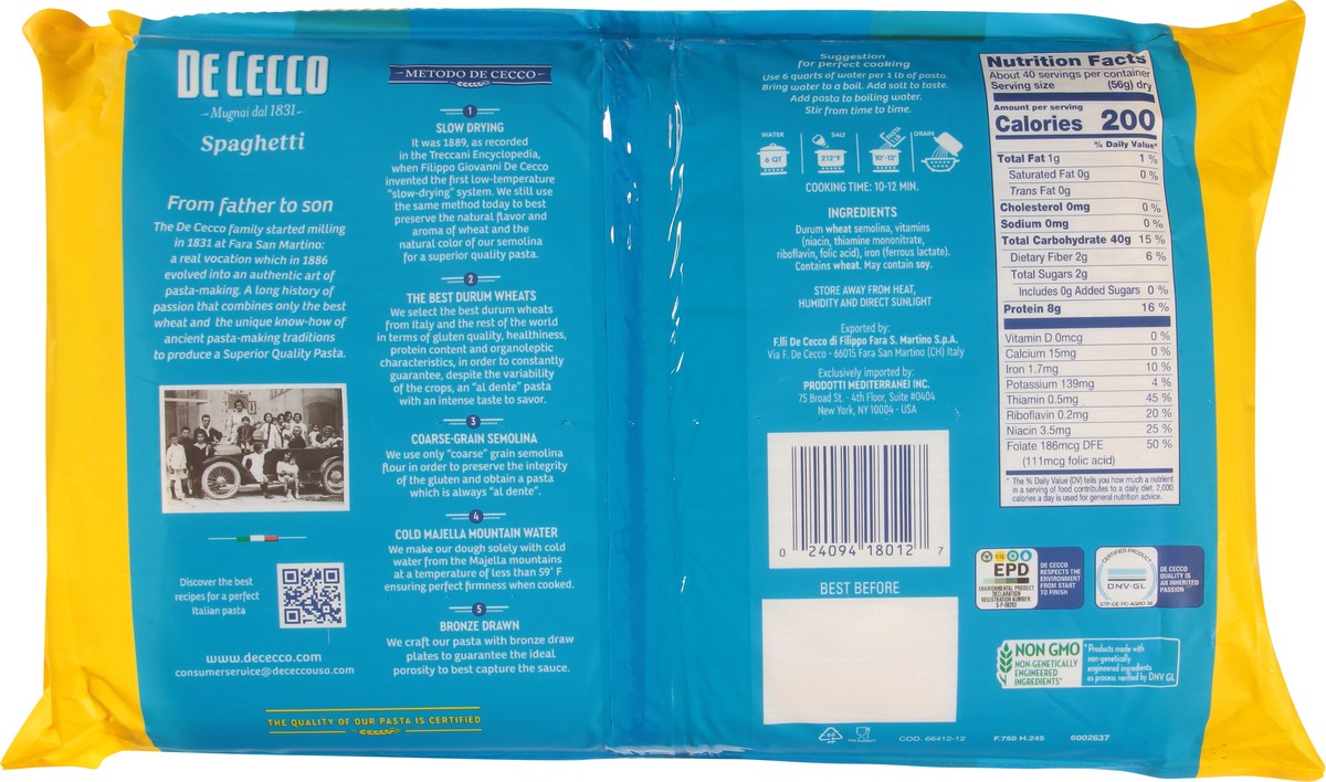 slide 11 of 14, De Cecco No. 12 Spaghetti 5 lb, 5 lb