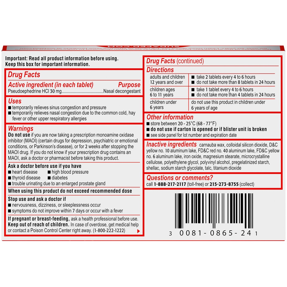 slide 6 of 6, Sudafed Non-Drowsy Sinus + Congestion Maximum Strength Tablets, 24 ct