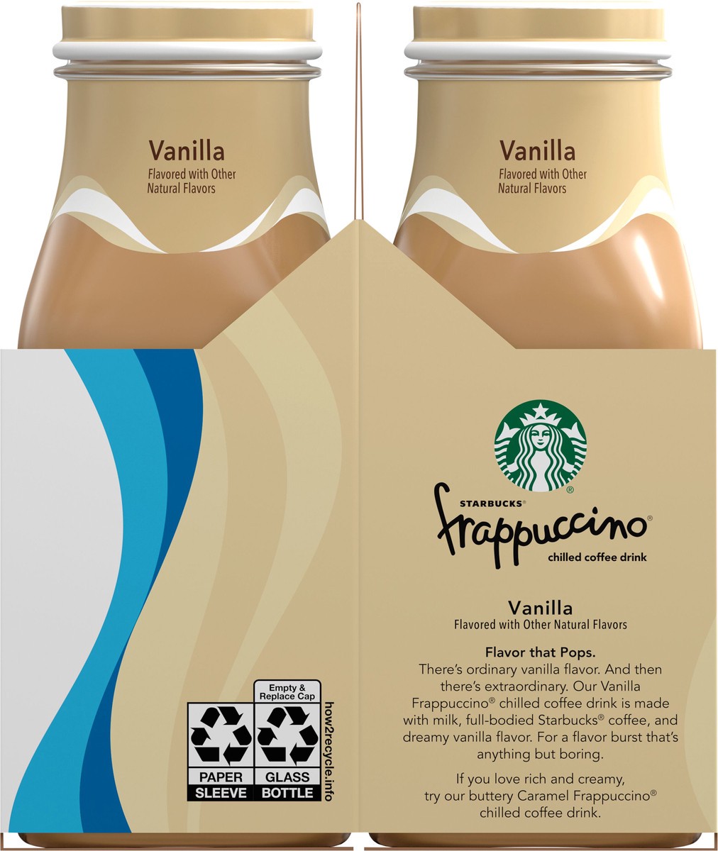 slide 5 of 5, Starbucks Frappuccino Chilled Coffee Drink Vanilla Flavored 9.5 Fl Oz 4 Count Bottle, 38 oz