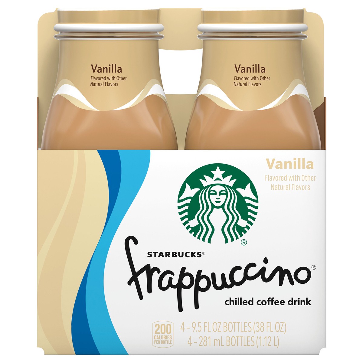 slide 1 of 5, Starbucks Frappuccino Chilled Coffee Drink Vanilla Flavored 9.5 Fl Oz 4 Count Bottle, 38 oz