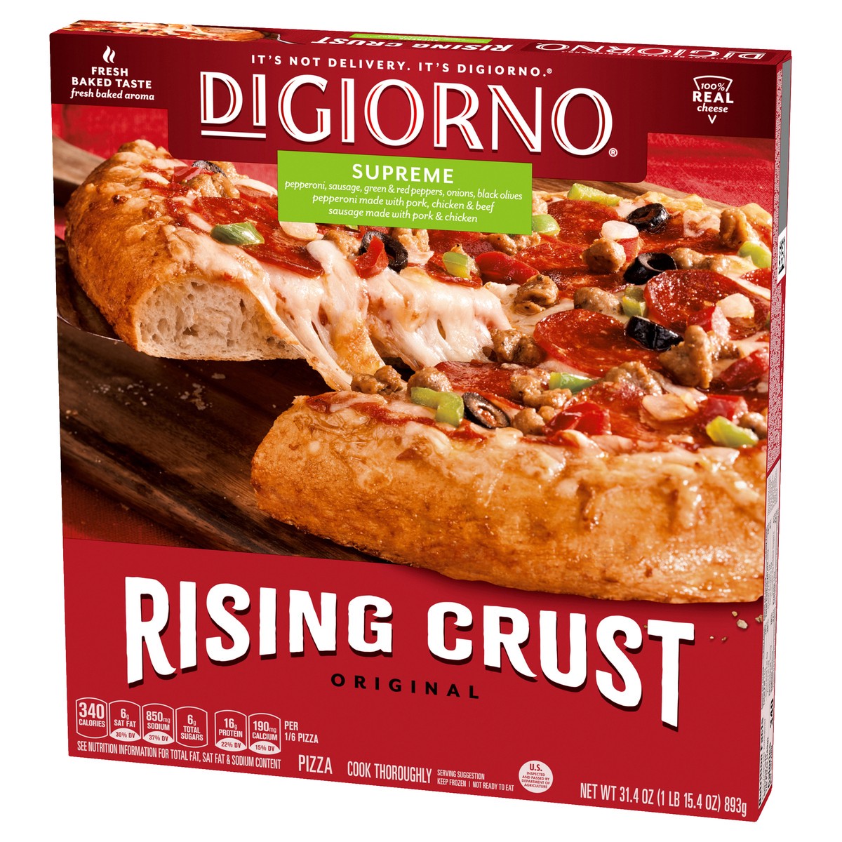 slide 5 of 12, DIGIORNO Supreme Frozen Pizza on a Rising Crust, 31.4 Oz, 32.7 oz