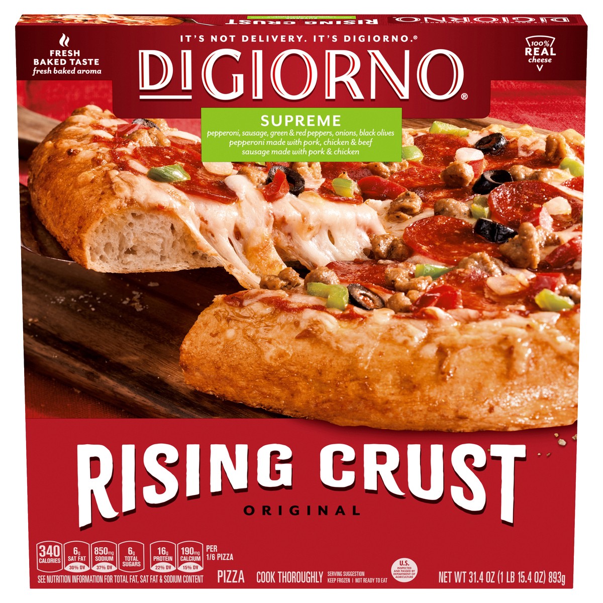 slide 1 of 12, DIGIORNO Supreme Frozen Pizza on a Rising Crust, 31.4 Oz, 32.7 oz
