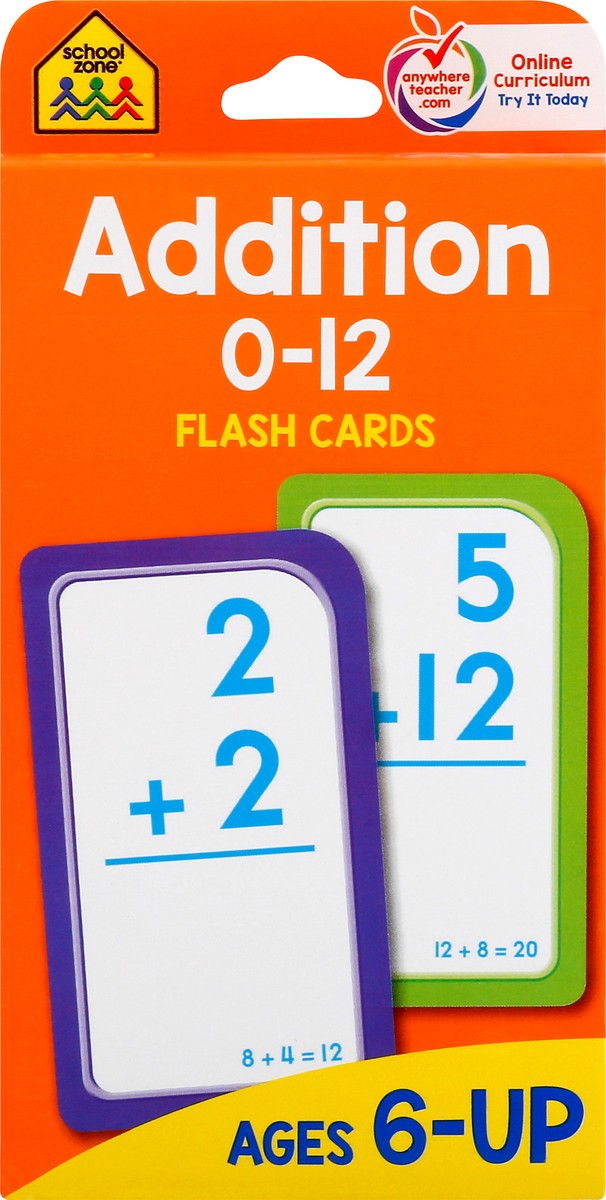 slide 1 of 9, School Zone Addition 0-12 Flash Cards, 1 ct