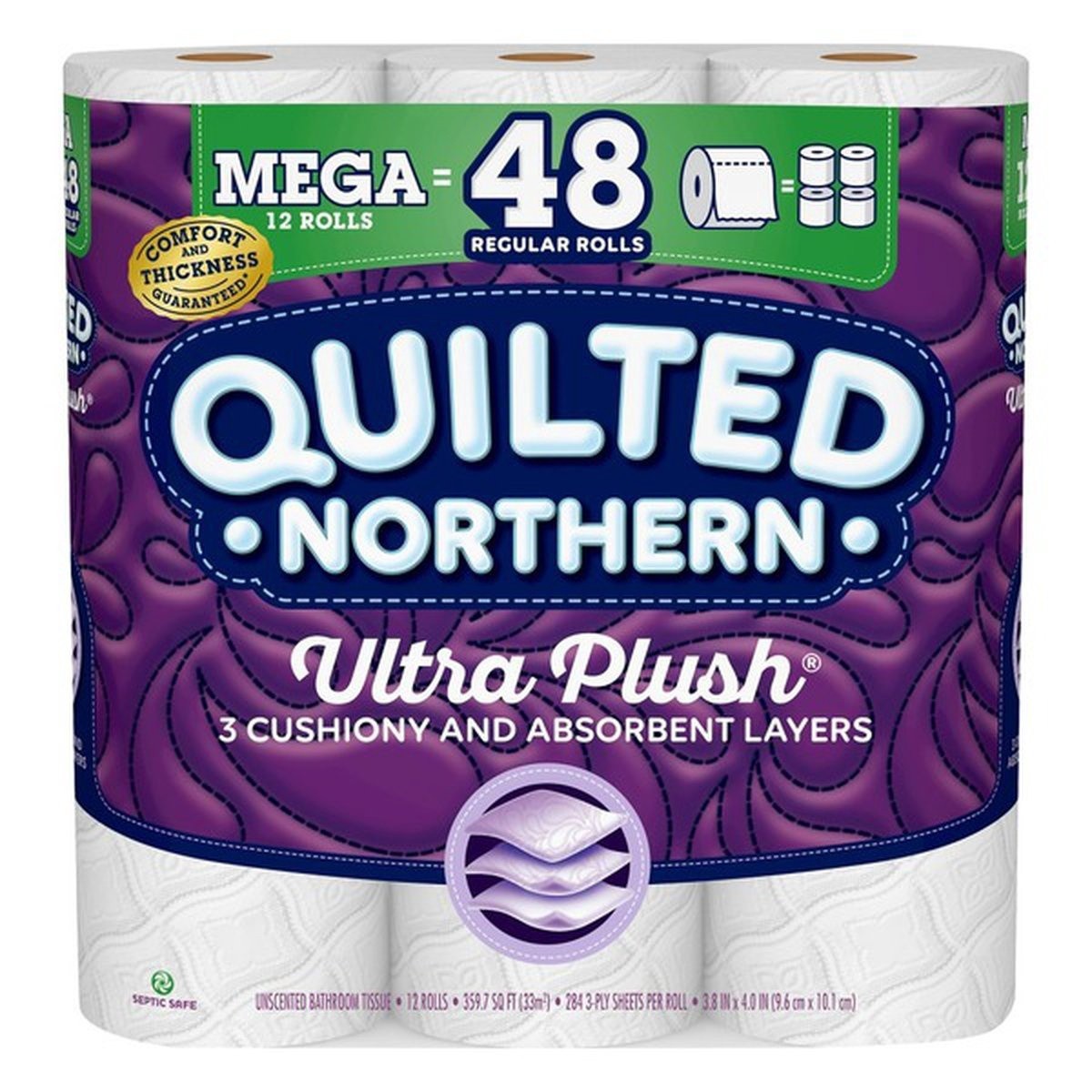 slide 1 of 1, Quilted Northern Double Rolls Ultra Plush 3-Ply Unscented. Bathroom Tissue 6 ea, 6 ct