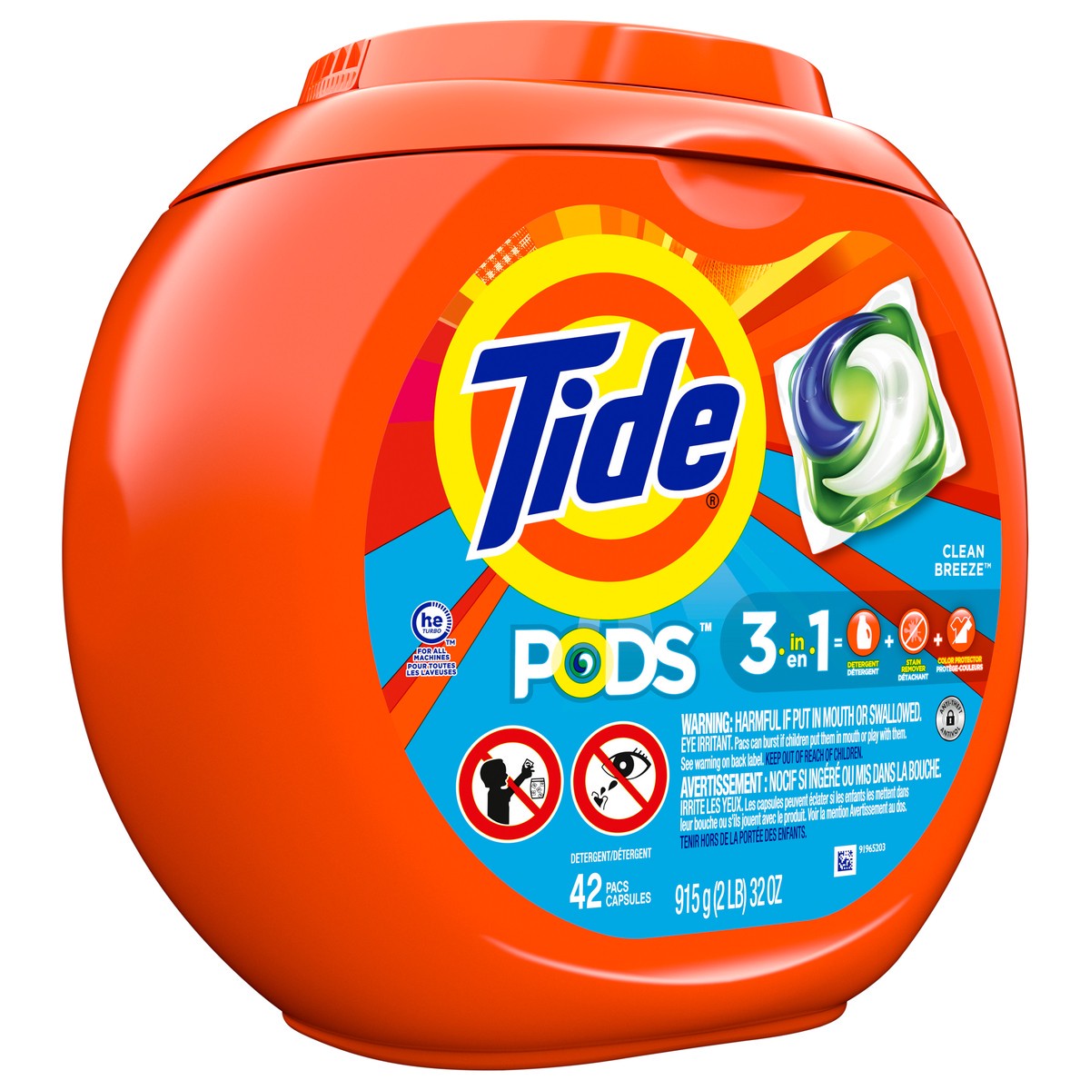 slide 2 of 9, Tide PODS Liquid Laundry Detergent Soap Pacs, HE Compatible, 42 Count, Powerful 3-in-1 Clean in one Step, Clean Breeze Scent, 42 ct