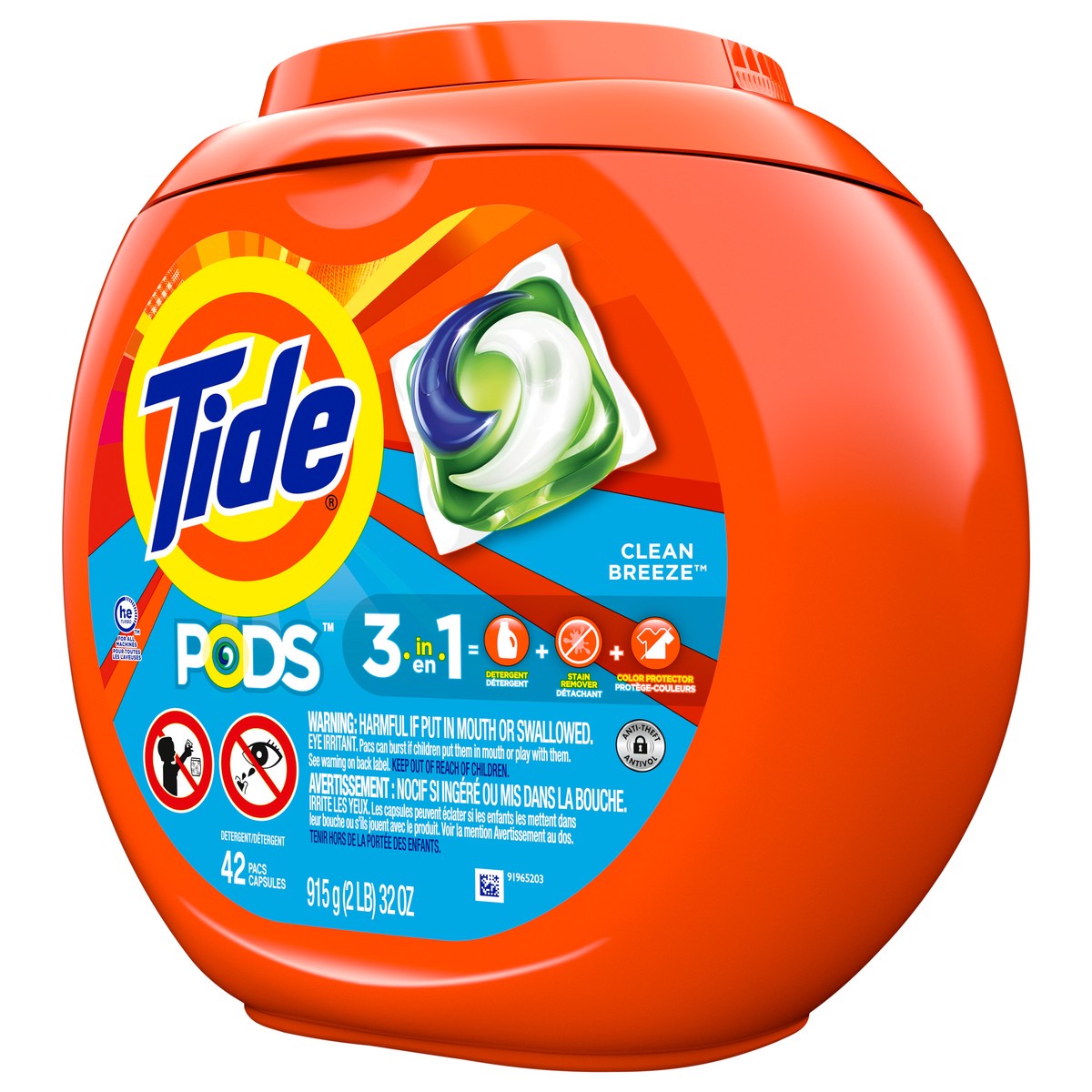 slide 5 of 9, Tide PODS Liquid Laundry Detergent Soap Pacs, HE Compatible, 42 Count, Powerful 3-in-1 Clean in one Step, Clean Breeze Scent, 42 ct