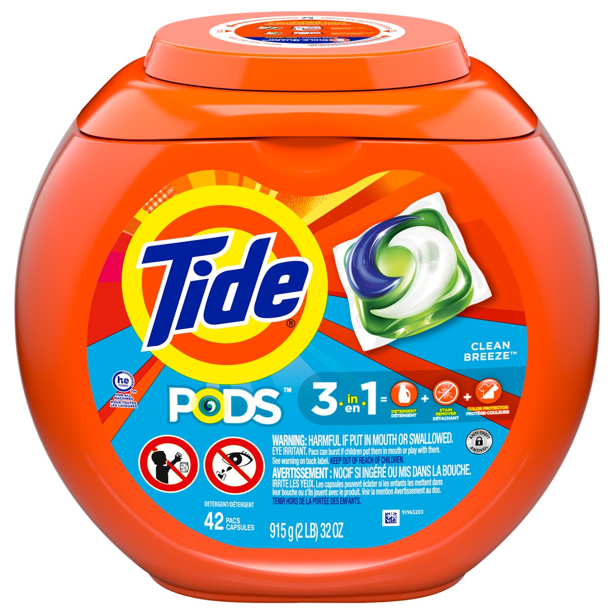 slide 7 of 9, Tide PODS Liquid Laundry Detergent Soap Pacs, HE Compatible, 42 Count, Powerful 3-in-1 Clean in one Step, Clean Breeze Scent, 42 ct