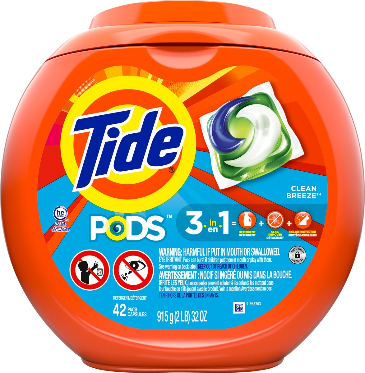 slide 6 of 9, Tide PODS Liquid Laundry Detergent Soap Pacs, HE Compatible, 42 Count, Powerful 3-in-1 Clean in one Step, Clean Breeze Scent, 42 ct