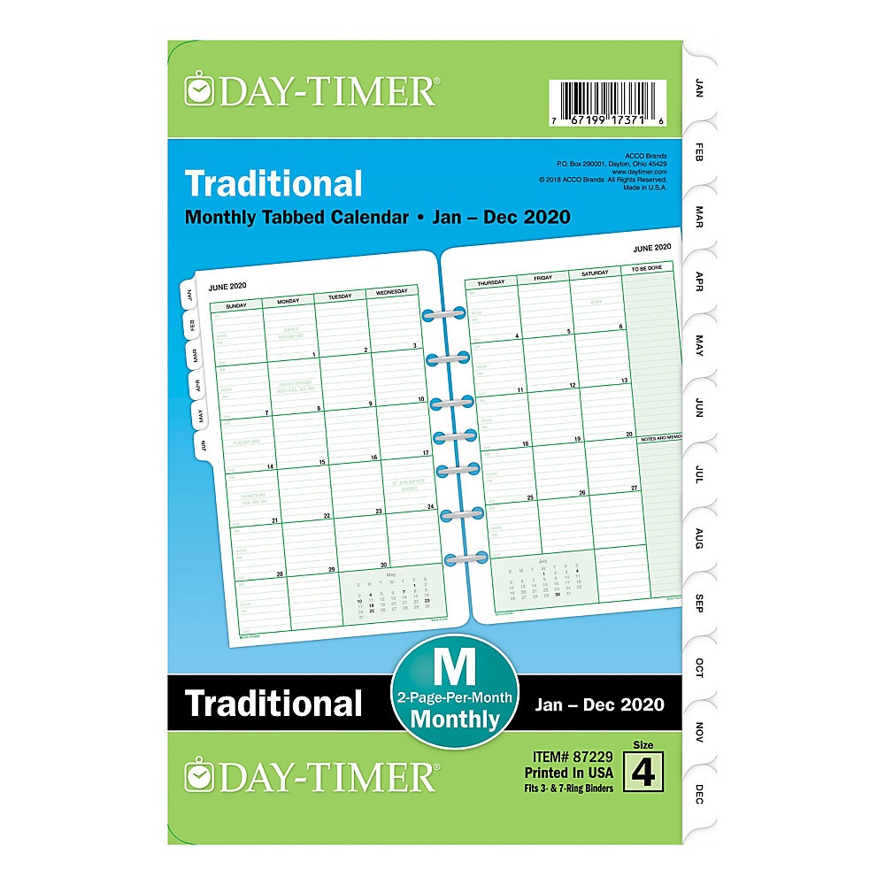 slide 1 of 1, Day-Timer Classic Monthly Refill, Desk Size, 5-1/2'' X 8-1/2'', January To December 2020, 1 ct