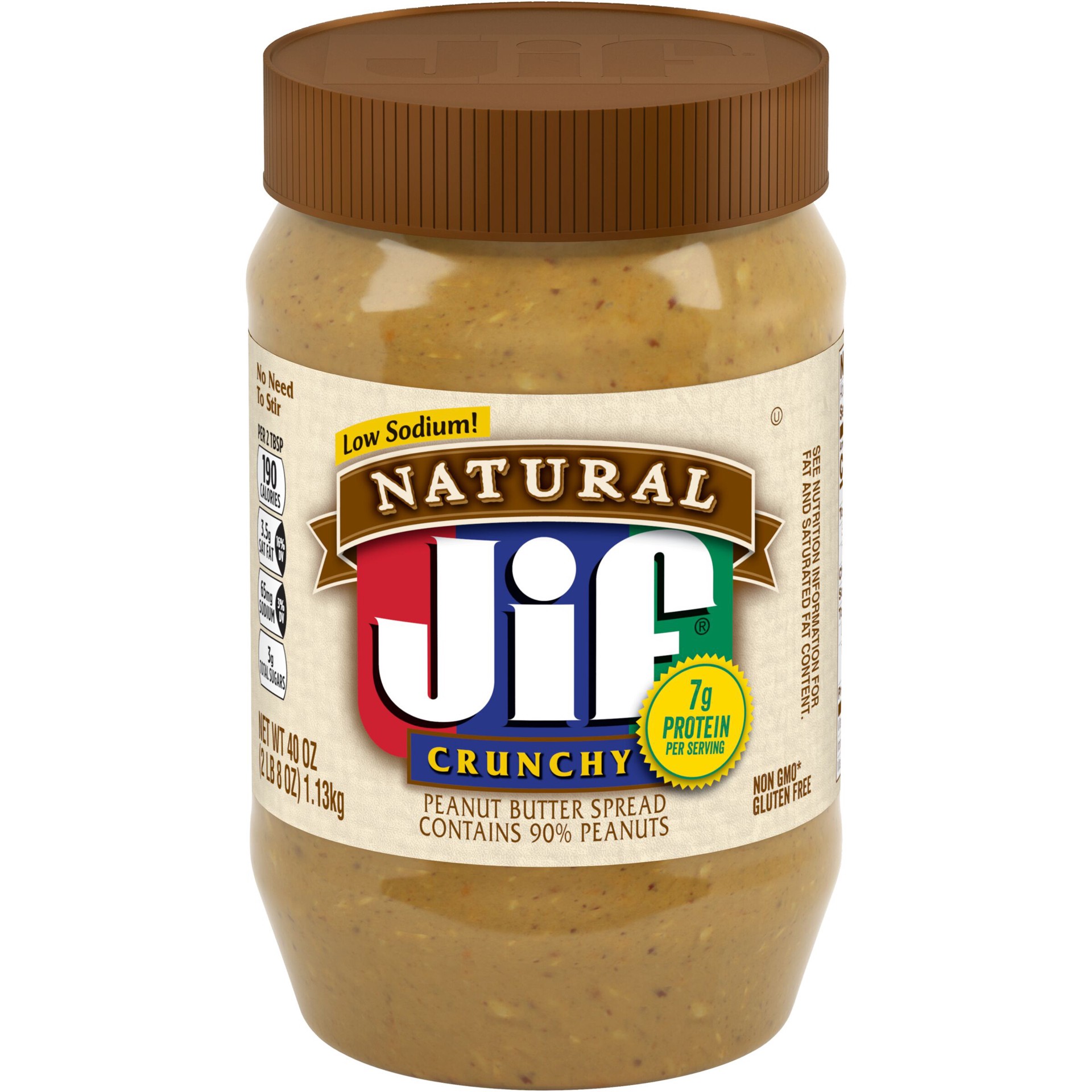 slide 1 of 51, Jif Low Sodium Natural Crunchy Peanut Butter Spread 40 oz, 40 oz