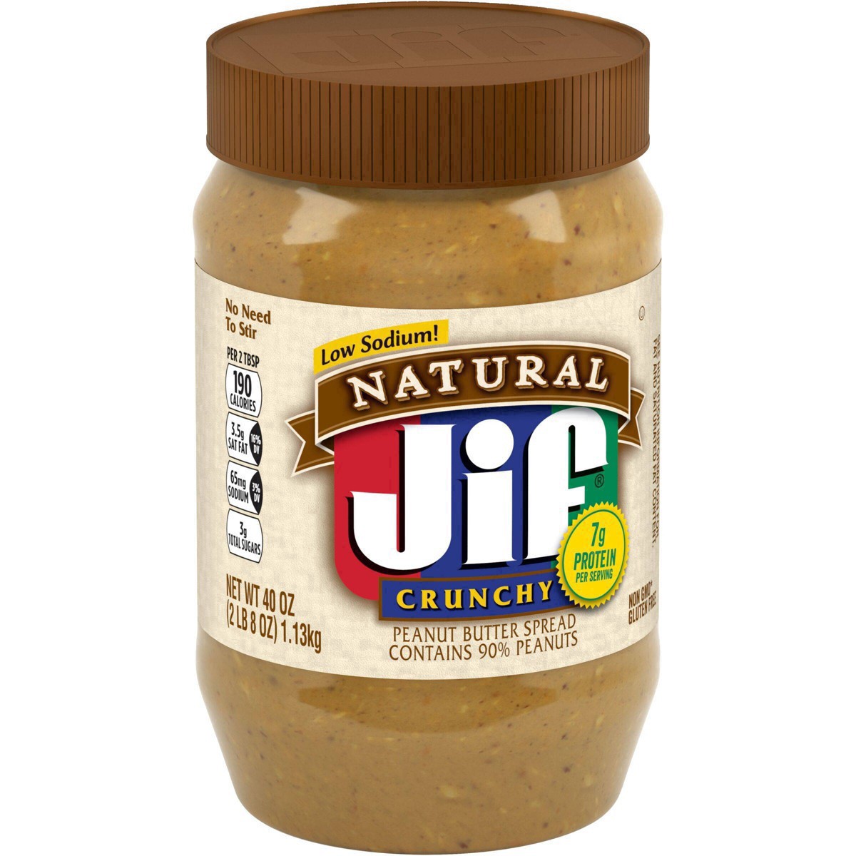 slide 25 of 51, Jif Low Sodium Natural Crunchy Peanut Butter Spread 40 oz, 40 oz