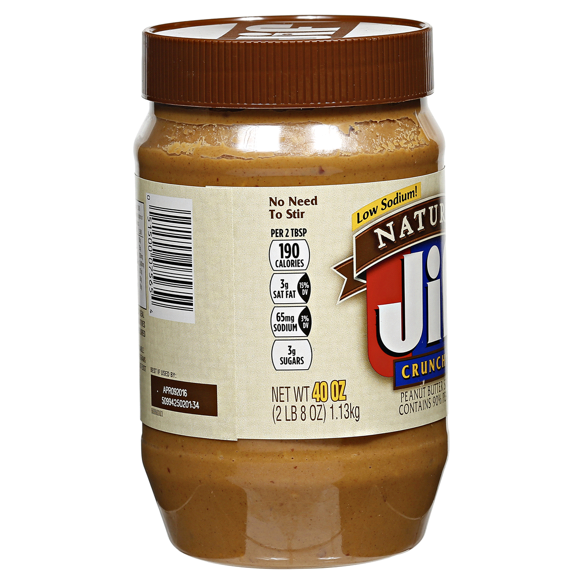 slide 34 of 51, Jif Low Sodium Natural Crunchy Peanut Butter Spread 40 oz, 40 oz