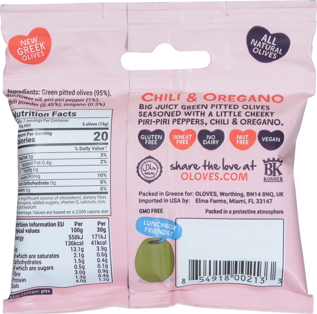 slide 4 of 9, Oloves Natural Chili & Oregano Green Pitted Olives 1.1 oz, 1.1 oz