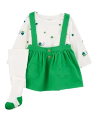 Carter's Baby 3-Piece St. Patrick's Day Print Jumper Set Green/White NB