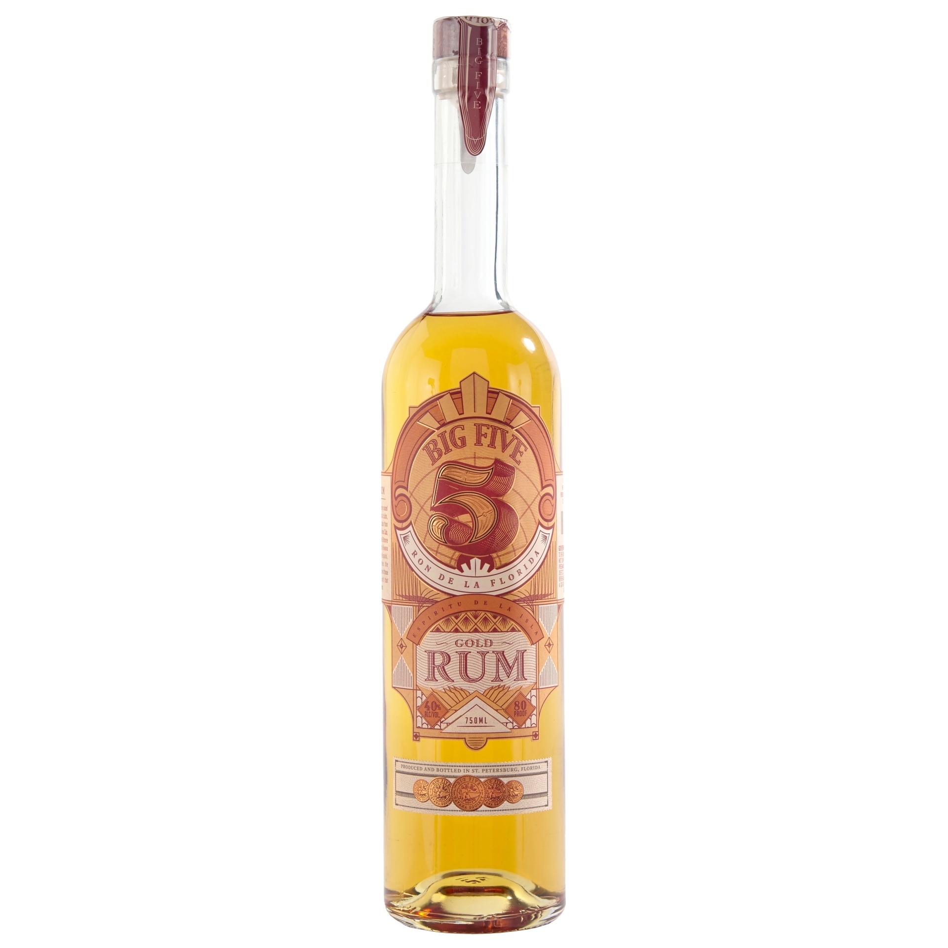 slide 1 of 1, Big Five Gold Rum Bottle, 750 ml
