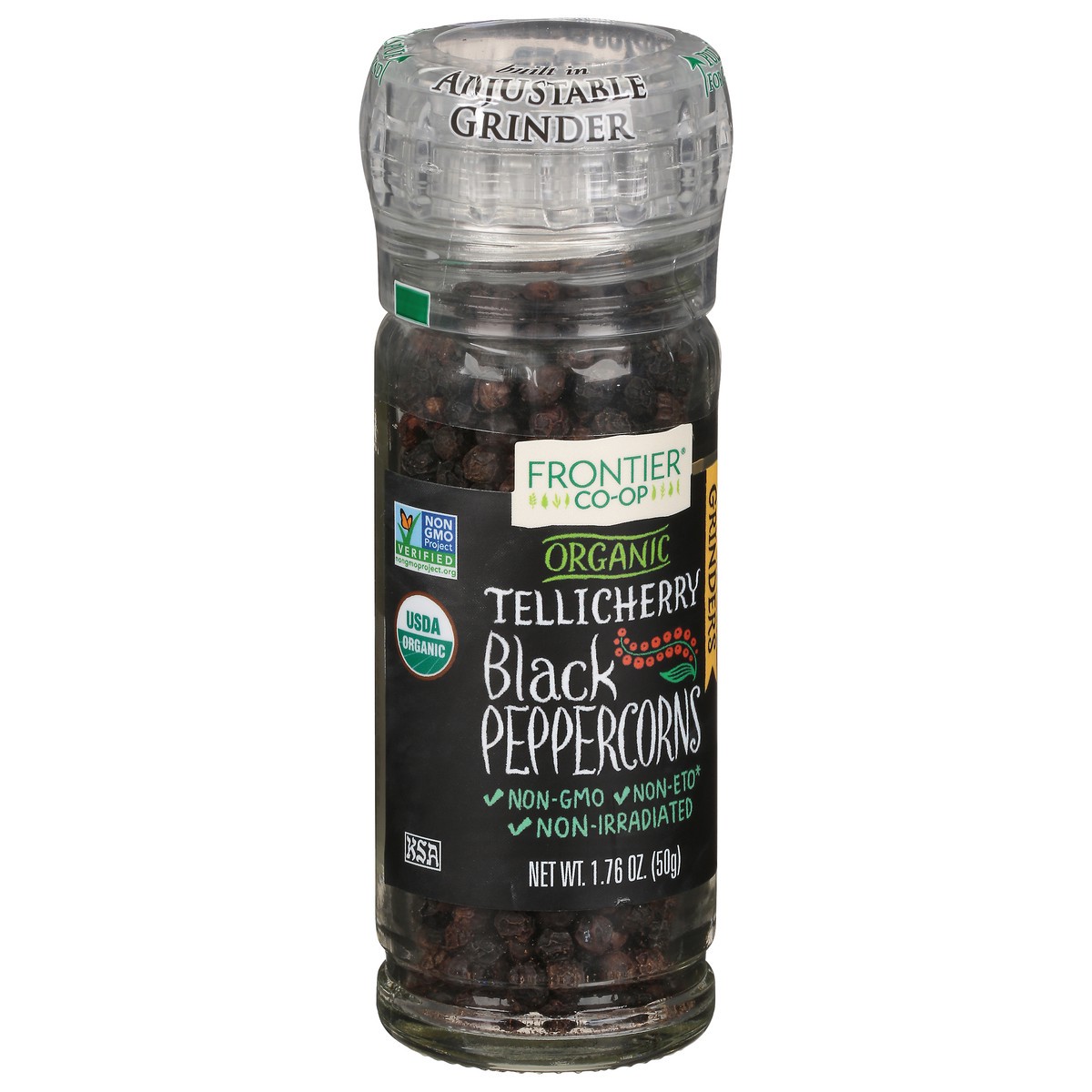 slide 2 of 10, Frontier Co-Op Organic Grinders Tellicherry Black Peppercorns 1.76 oz, 1.76 oz