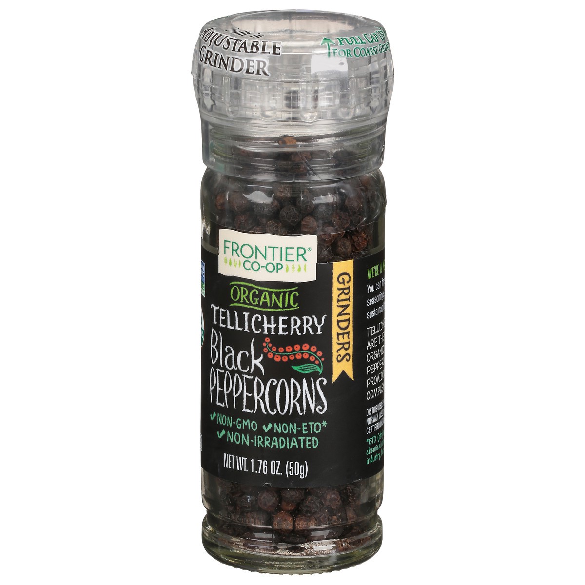 slide 9 of 10, Frontier Co-Op Organic Grinders Tellicherry Black Peppercorns 1.76 oz, 1.76 oz