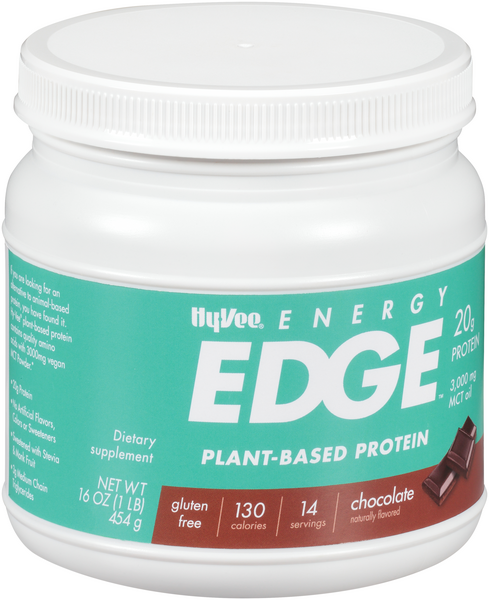 slide 1 of 1, Hy-Vee Energy Edge Chocolate Plant-Based Protein, 16 oz