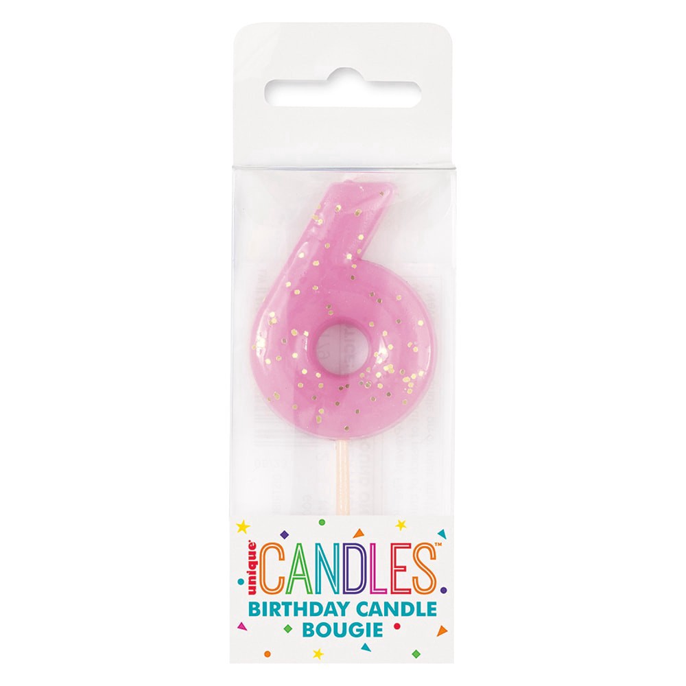 slide 1 of 1, Unique Mini Multi Color Glitter Birthday Candle #6, 1 ct