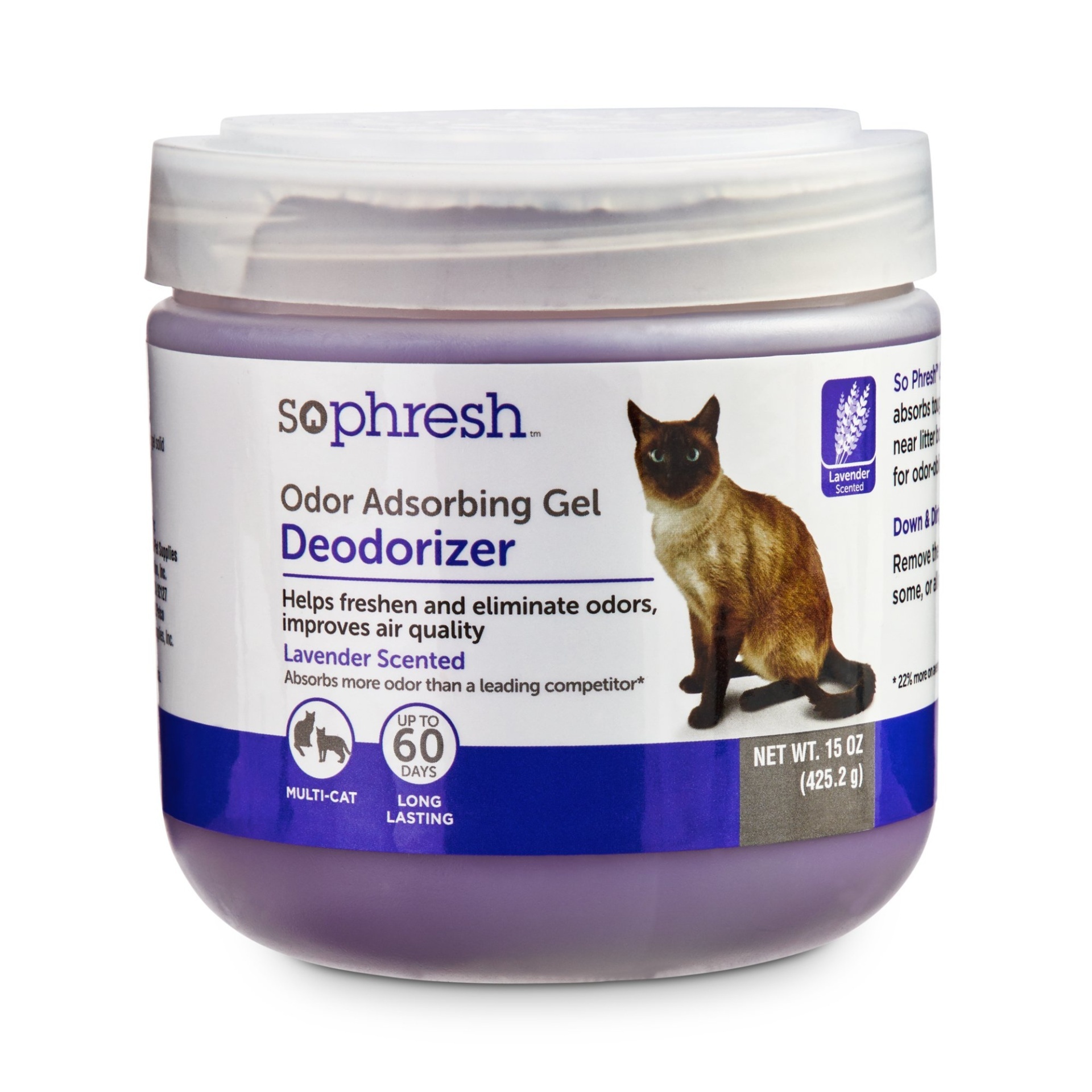 slide 1 of 1, So Phresh Odor-Absorbing Gel Cat Deodorizer with Lavender Scent, 15 fl oz