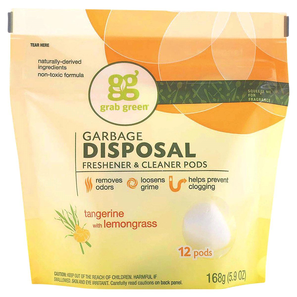 slide 1 of 1, Grab Green Garbage Disposal Freshener & Cleaner Pods Tangerine With Lemongrass, 12 ct