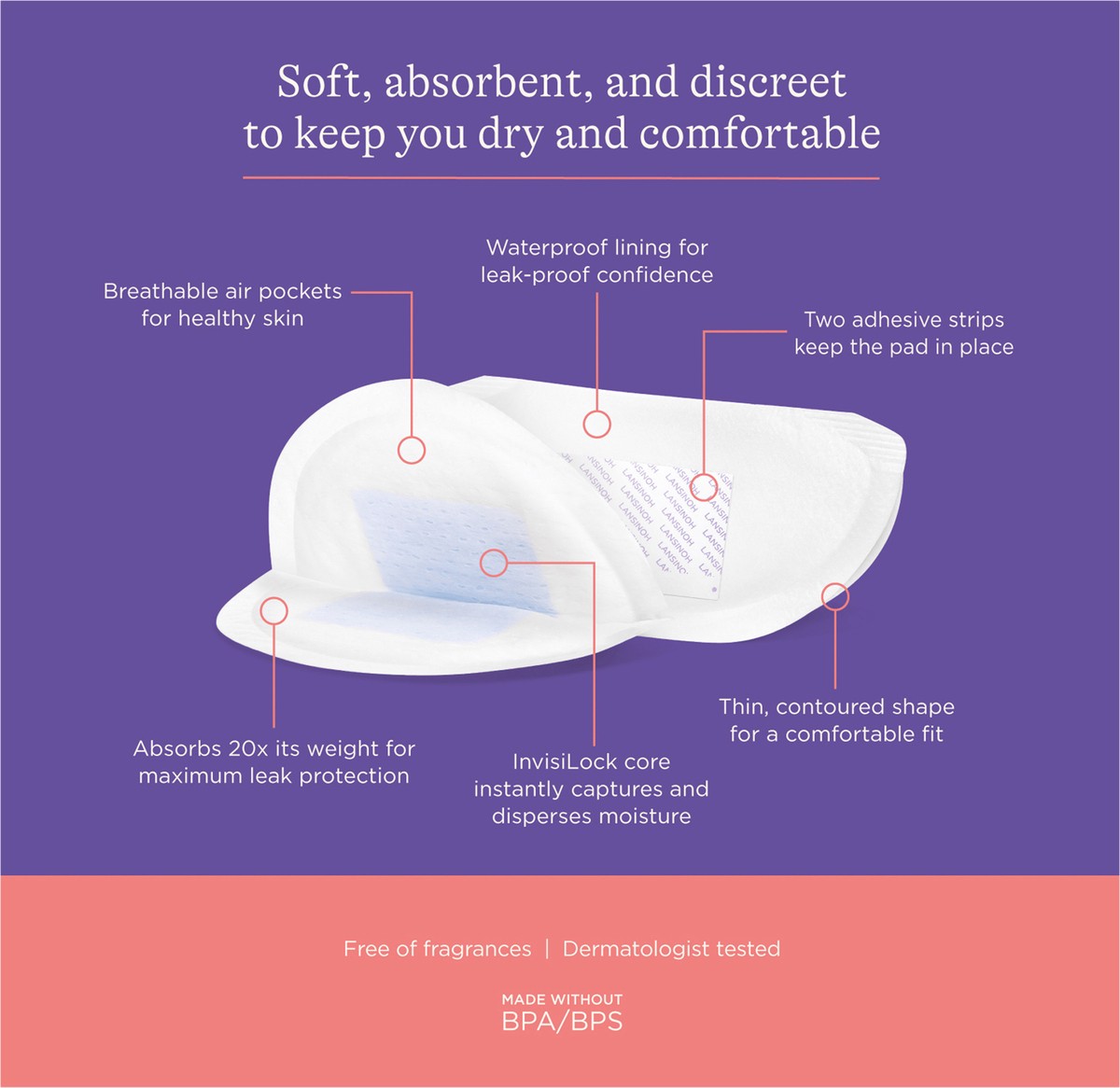 slide 6 of 9, Lansinoh Stay Dry Disposable Nursing Pads for Breastfeeding, 36 Ct., 36 ct