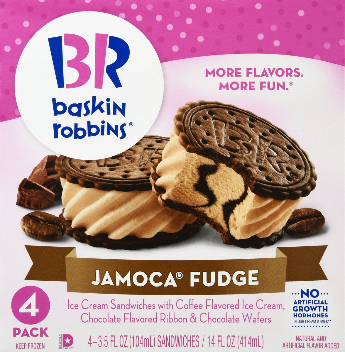 slide 3 of 13, Baskin-Robbins 4 Pack Jamoca Fudge Ice Cream Sandwiches 4 ea, 4 ct