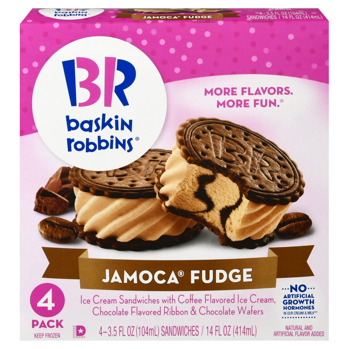 slide 1 of 13, Baskin-Robbins 4 Pack Jamoca Fudge Ice Cream Sandwiches 4 ea, 4 ct