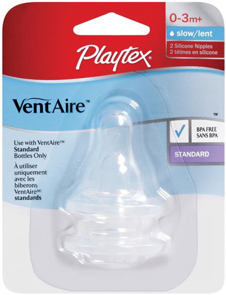 slide 1 of 6, Playtex Ventaire Standard Slow Flow Nipples, 0-3M+, 2 ct